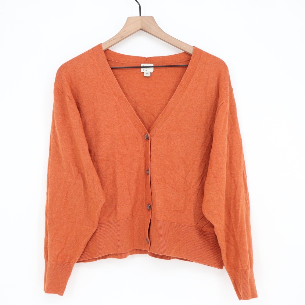 A New Day Cardigan Womens XXL Orange Button-Down V-Neck Knit Excellent